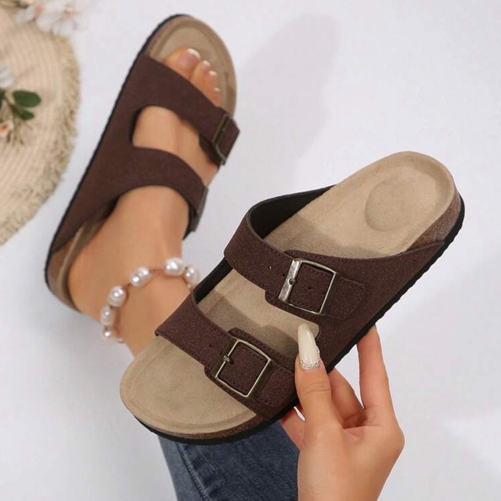New. Women brown Summer Sandals Stylish Cork Strap Adjustable Buckle